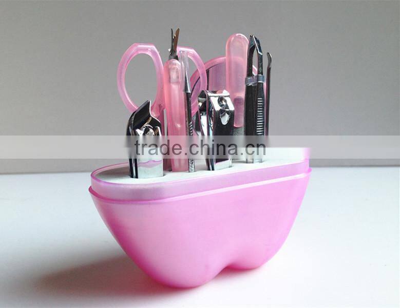 Wholesale Pink Apple 9 in 1 Nail arts Practical cosmetology Manicure and makeup tool set for Birthday Party Return Gifts
