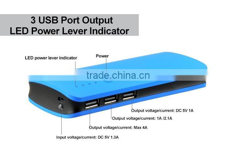 Portable and Colorful Power Bank with high capacity 10000mAh and 3 USB port
