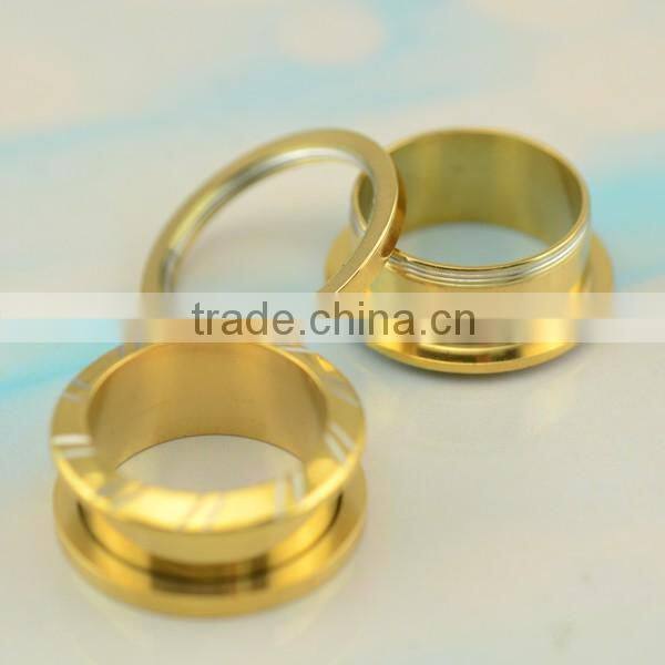 Gold plated surface engraved ear tunnel plugs body piercing jewelry