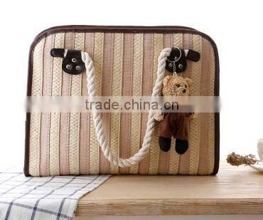 Ladies fashion blue stripe beach straw bag