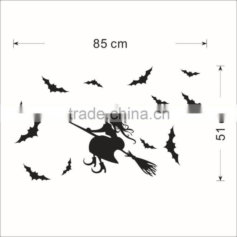 ALFOREVER Halloween Witch fly around bats vinyl sticker,witch wall decals