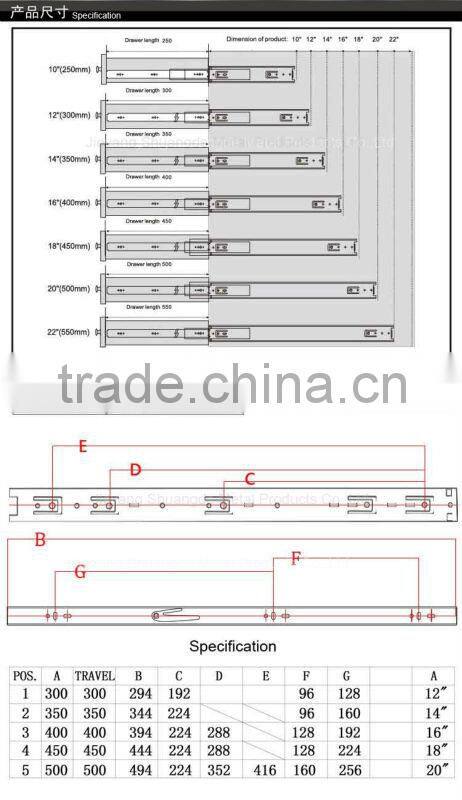 42mm 3 fold ball bearing drawer slide parts for bedroom drawer slide