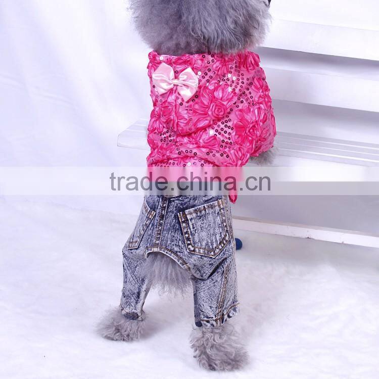 spring sequins yarn denim cloth dog apparels with four-legs