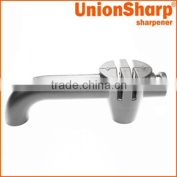 Handheld ceramic and tungsten carbide kitchen knife sharpener