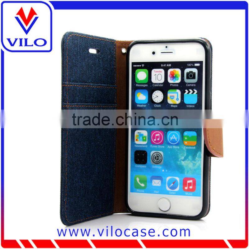 high quality Jean Cloth Leather Case for iPhone 6S, Flip Stand Phone Cover for iPhone 6s
