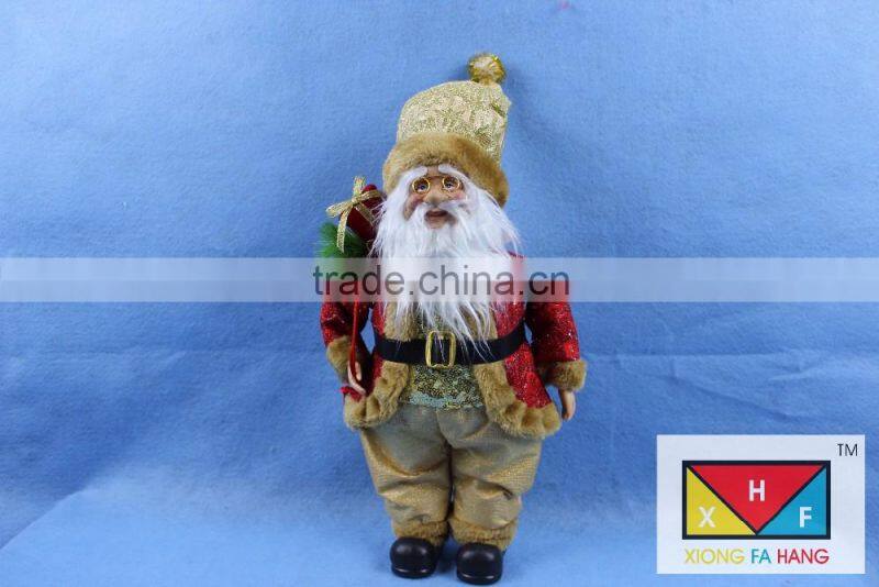 Natural Country Brown Standing Santa Claus Christmas Figure with Sled and Gift Bag