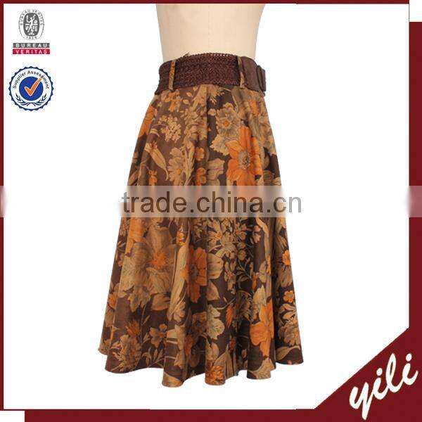 wholesale vintage printing bellydance skirt with belt in dongguan 2015