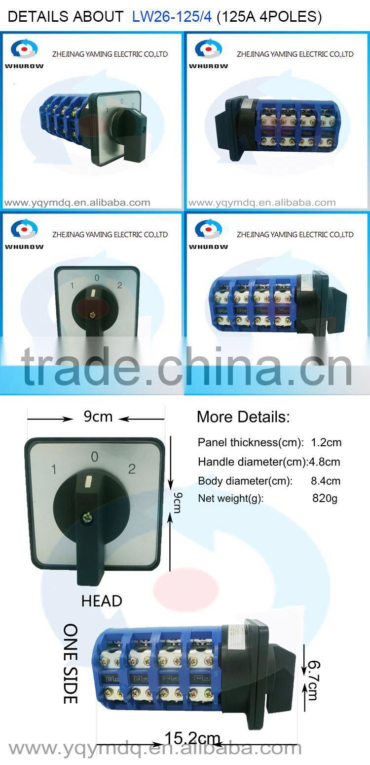 LW26-20/2DS High quality dc voltage automatic electrical changeover rotary cam switch 2 poles 20A sliver point contacts