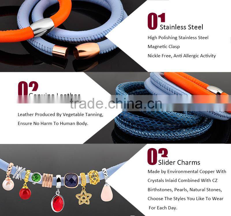 2016 Gifts Gemstone Beaded Leather Bracelet