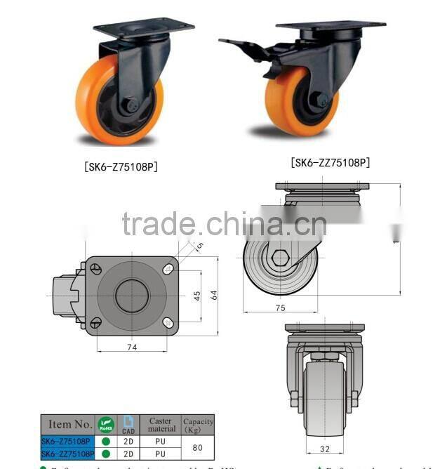 SK6-Z75108P Rubber Wheel Swivel Casters