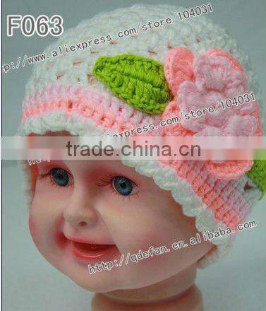 Wholesale 100% cotton baby crochet beanie hat flower, knitting patterns for beanie hats ,girls fashion hats