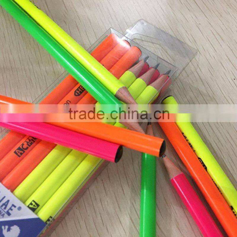 7" standard size round shape neon color body soft wood pencil sharpened with dipped top