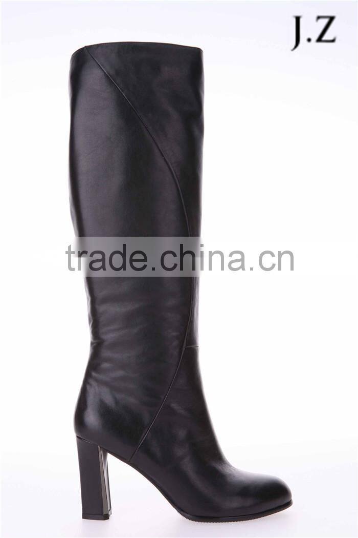 OB39 fashion block high heel boots genuine leather black boots knee boots for women