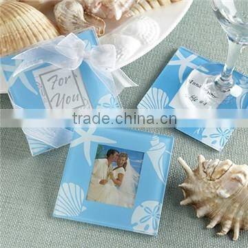 Wholesale Ocean beach temed glass coaster, wedding favors blank glass coaster