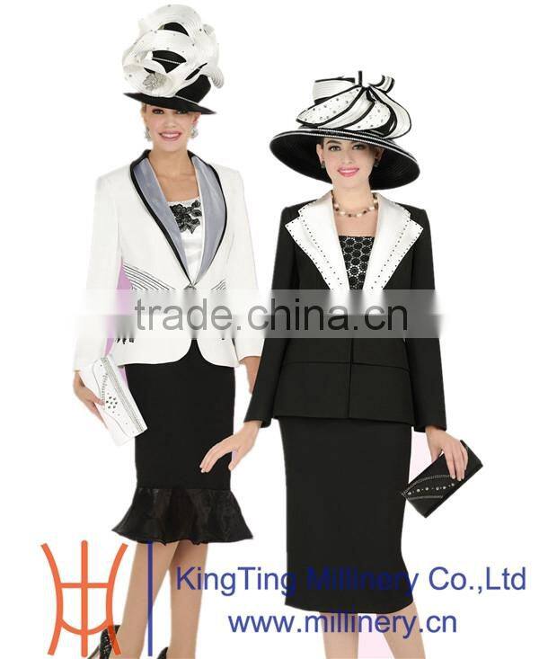 Women Black/White Fancy Church Suits With Matching Church Hat Wholesale