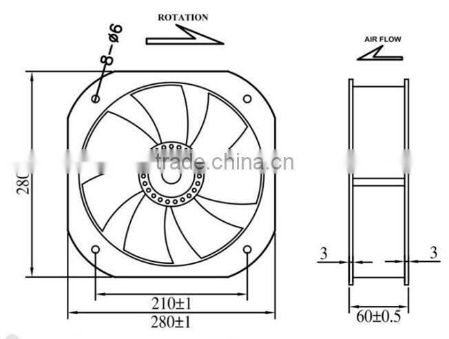 Exhaust AC Fan Motor 280*280*80mm / 11 Inch 220V/240V AC Motor Cooling Fan