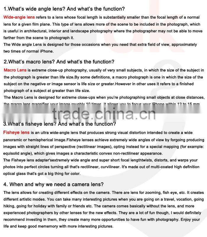 0.67x wide angle lens+macro lens selfie lense for iphone 6