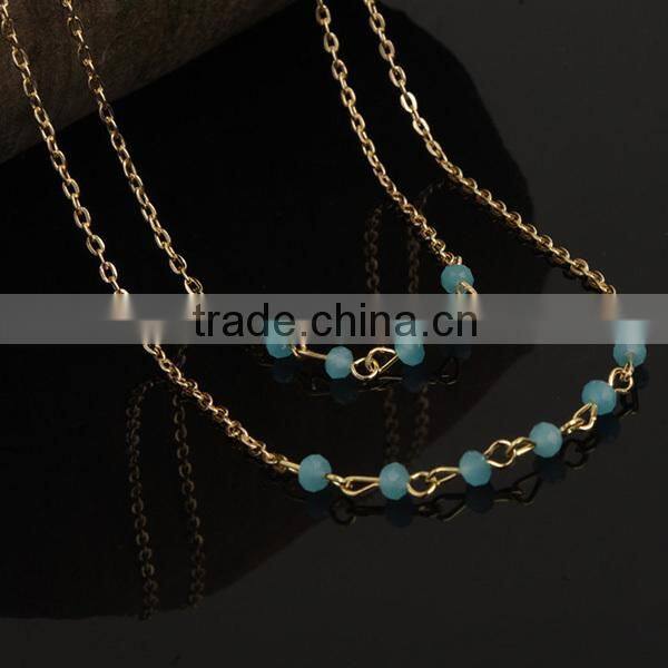 blue crystal beads simple sexy gold plated necklace