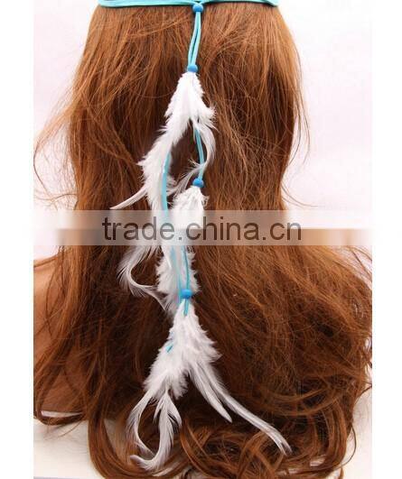 New and fashion Women Double Layers Braided Hairband Colorful Feather Leaf Pendant Head Band