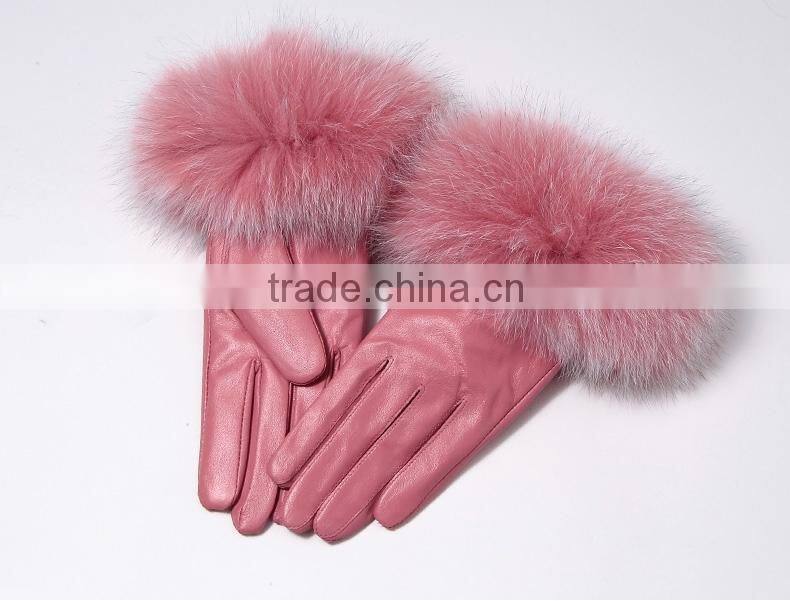 Haining Genuine Sheep Leather Winter Gloves with fox fur cuffs