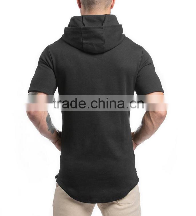 Men Fitness Clothing Longline pullover men's Short Sleeve Hoodie