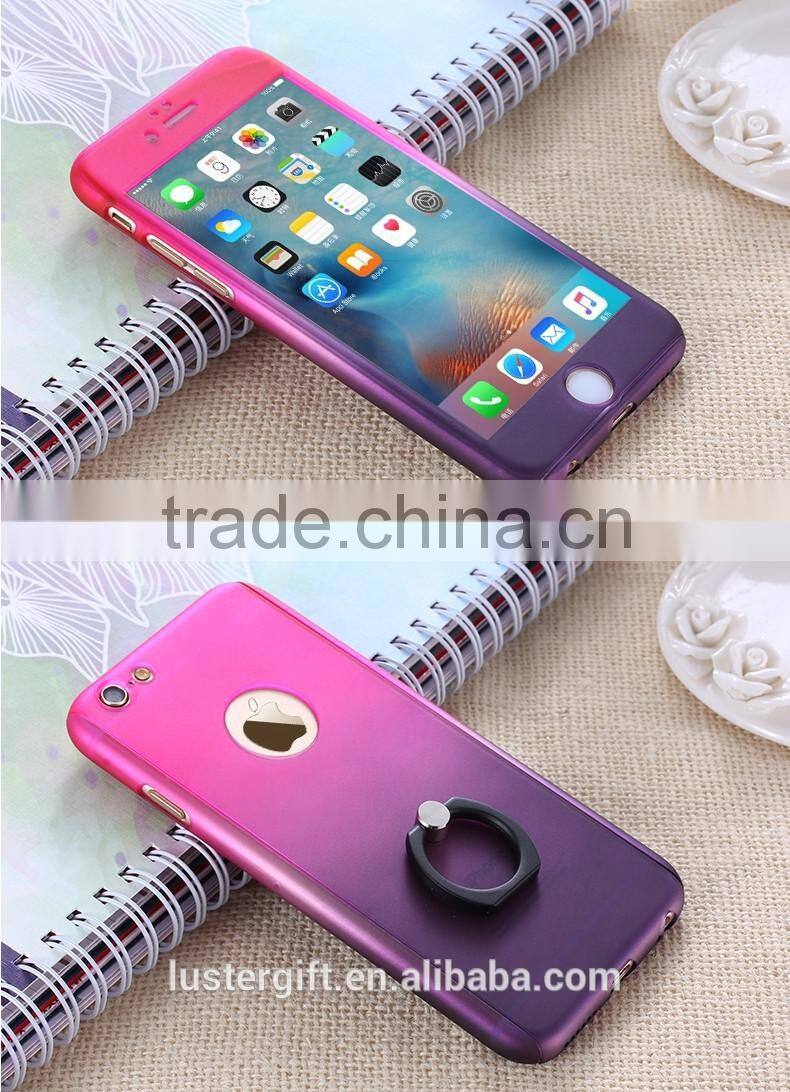 3 in 1 Phone Case with Rotating Ring Kickstand Tempered Glass Screen protector 360 Full body Cover Case for iPhone 6 6S