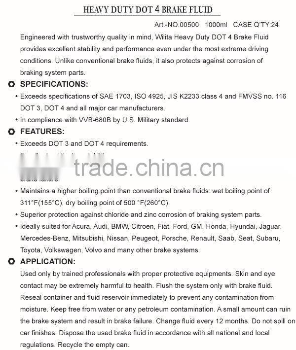 Heavy Duty DOT 4 Brake Fluid Brake Oil Car Brake Oil DOT4