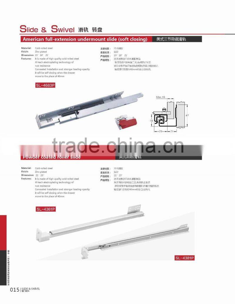 American Full-extension undermount slide(soft closing)