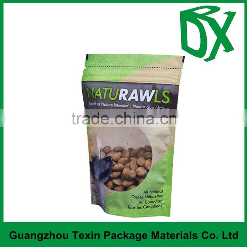 New products 2016 customized printed clear window BOPP plastic stand up pouch with zipper for dog food packaging