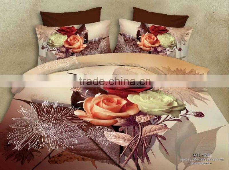 3D Printed Flower brown Pink rose Bedding Set