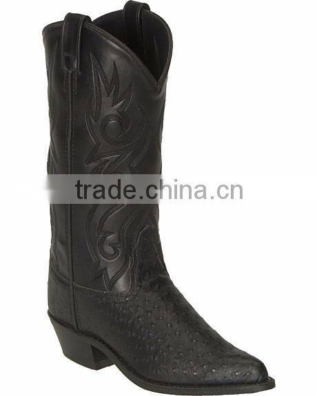 black wine brown smooth leather fancy stitched western Ostrich print cowboy boots wholesale