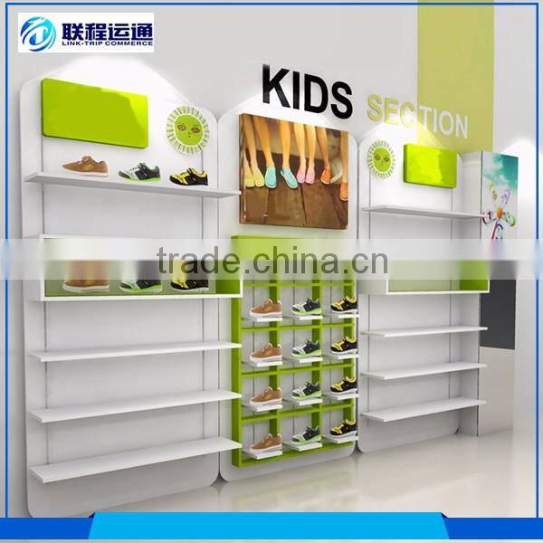 2016 Latest MDF acrylic wall display shelf shoe racks for shops
