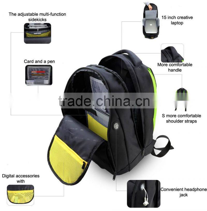 BUBM New arrived black custom nylon removable backpack laptop bags for 15inch