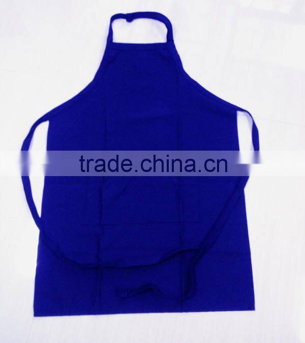 customised 100% cotton blue plain bib apron with adjustable button neck square corner
