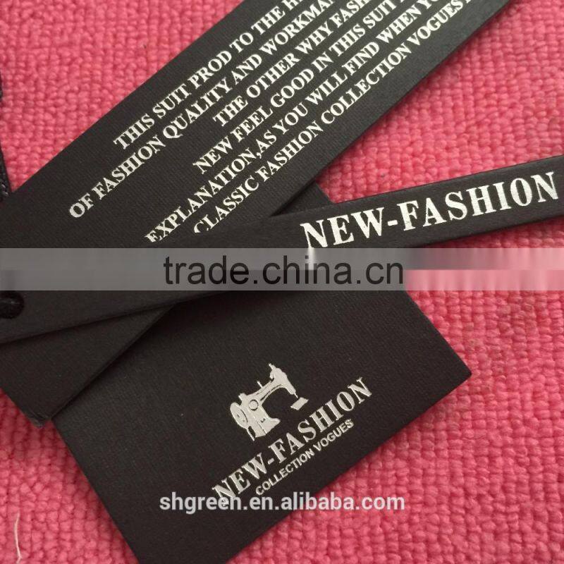 hot stamping silver logo paper swing tag for clothing