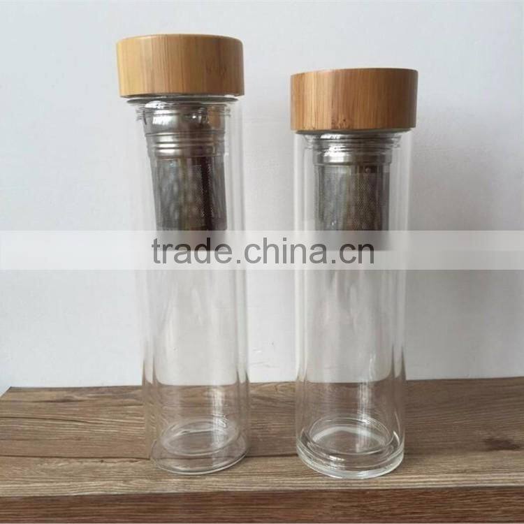 500ml Promotional Glass Drinkware Travel Leakpoof glass tea bottle infuser,glass filter drink water bottle