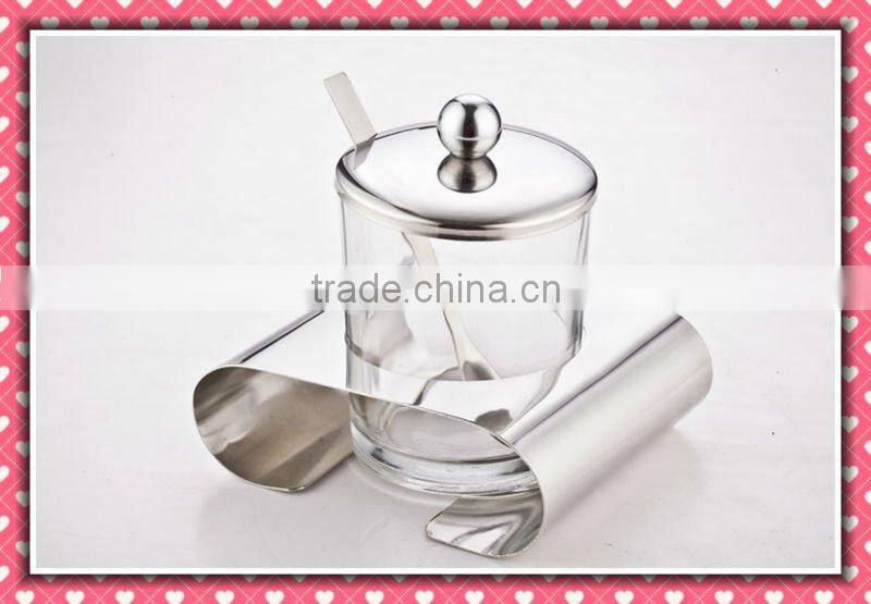 Glass sugar pot with spoon and base -Hot sell & Recommend products