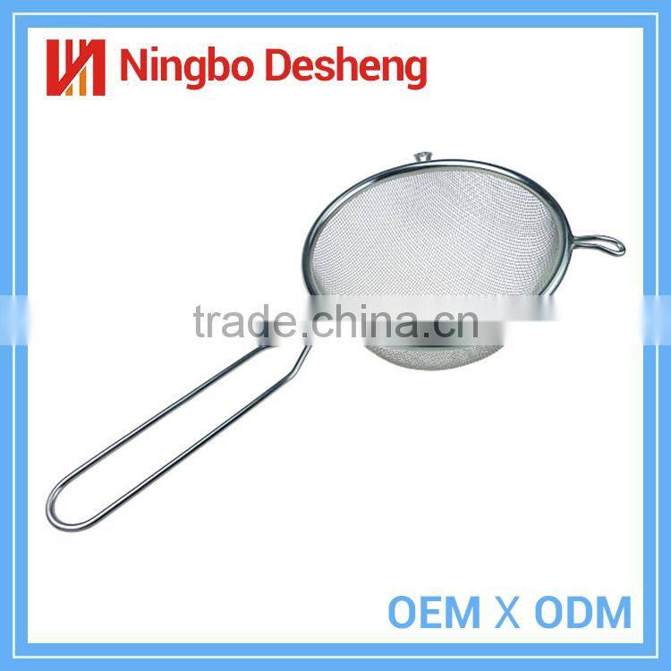 Hot sale double ears colander stainless steel metal mesh strainer with long handle