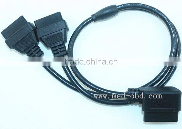 OBD2 Splitter Y Cable,Right Angle J1962M to 2 J1962F,1ft