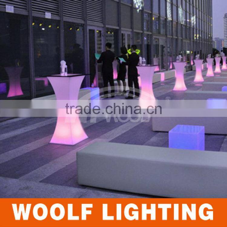 2014 hot waterproof plastic LED illuminant hotel square cocktail table