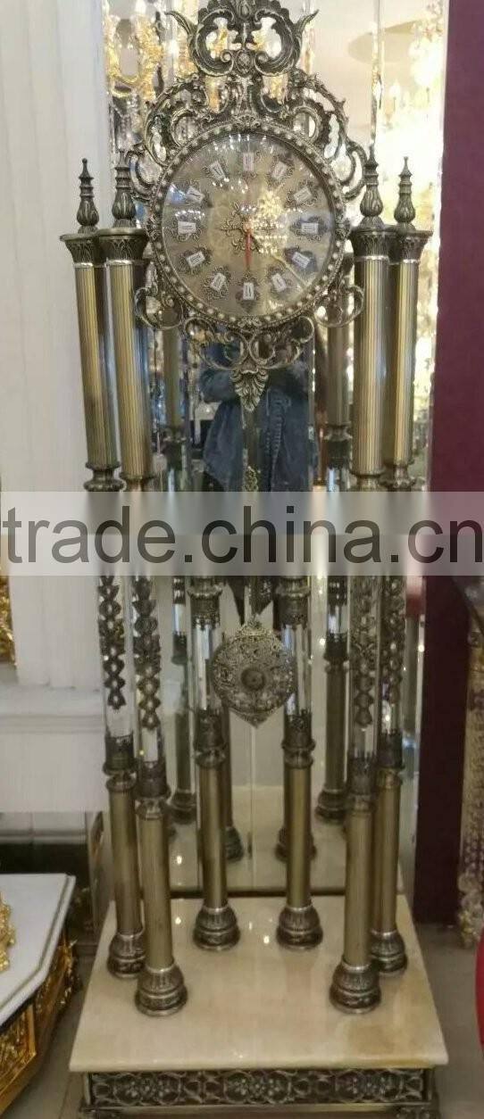 Antique Copper Clock with Crystal Column, 19th Century French Gilded Bronze Clock