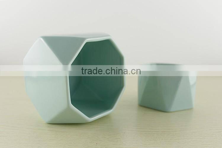China cheap custom glazed polyhedral prismatic ceramic flower pot