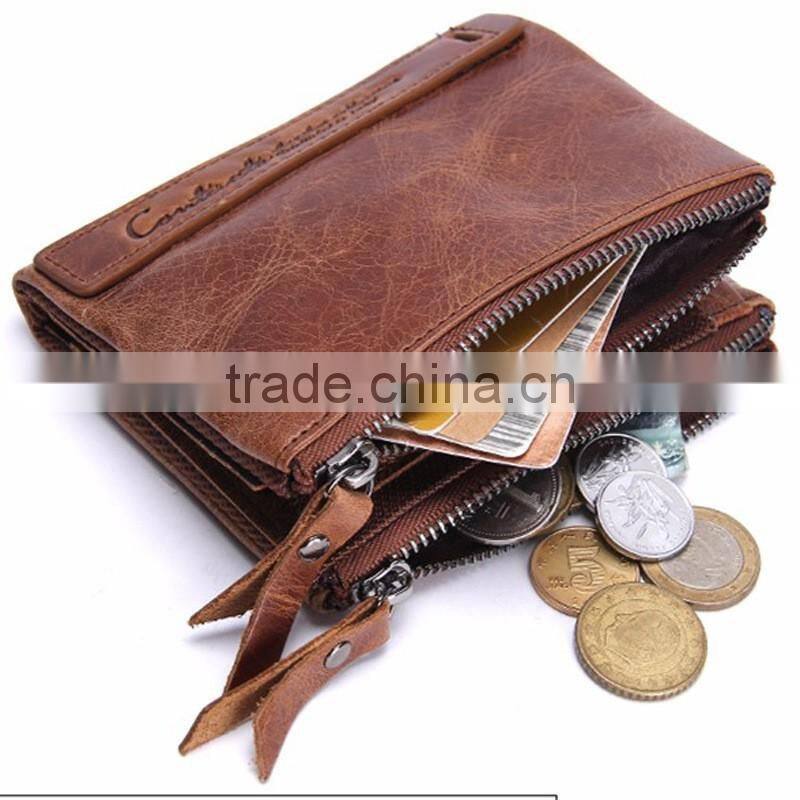 Manufacture custom logo leather brown men formal wallet and coin pocket