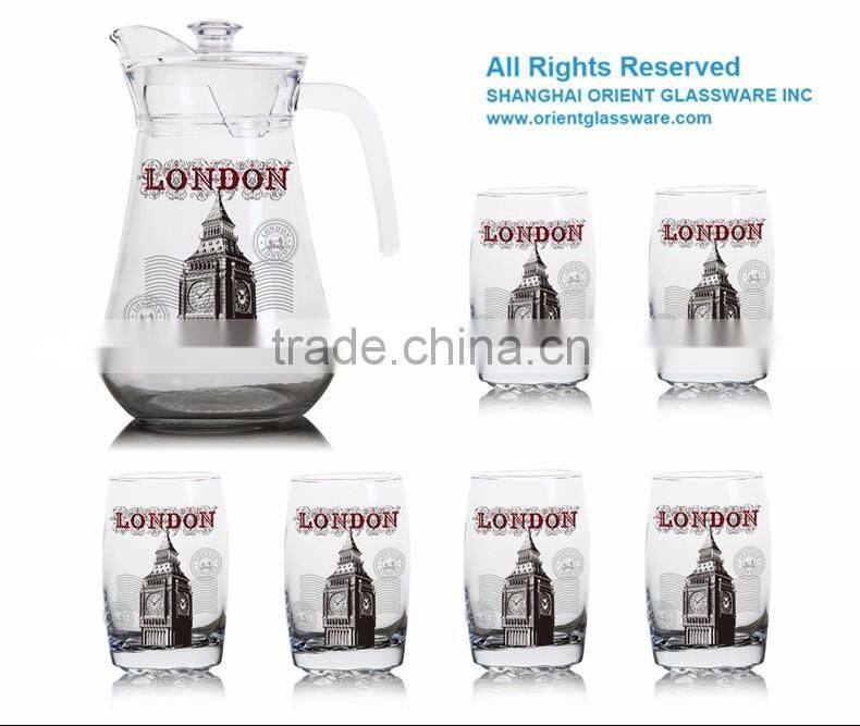 1300ml 1000ml halloween christmas fruit color printing jug set and water glass jug set and glass Carafe and decanter