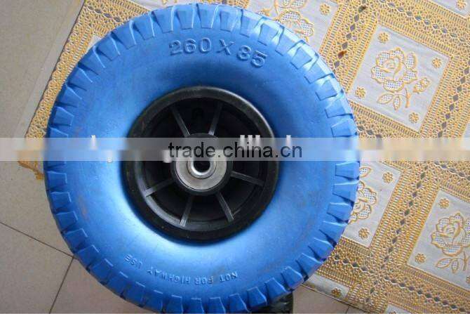 Solid PU foam wheel 3.00-4, PU solid wheel barrow tire 300-4 with plastic rim