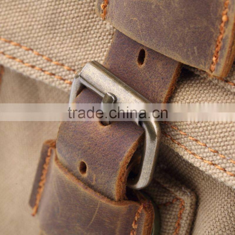 Men's Vintage Canvas Shoulder Bag Leather Satchel School Military Two Sided Shoulder Bag Messenger Bag