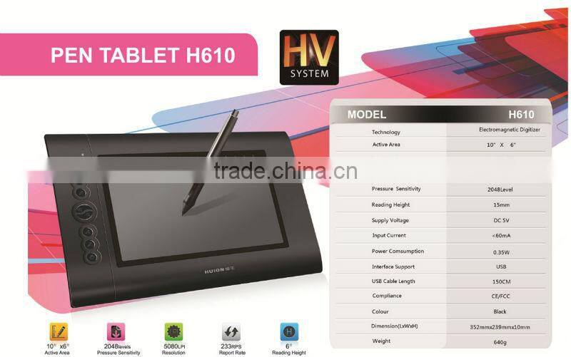 Hot!Huion H610 10'' x 6'' USB Art Graphic Tablet 5080 LPI 220 RPS 2048 Levels Digital Pen Drawing Tablet for PC Laptop