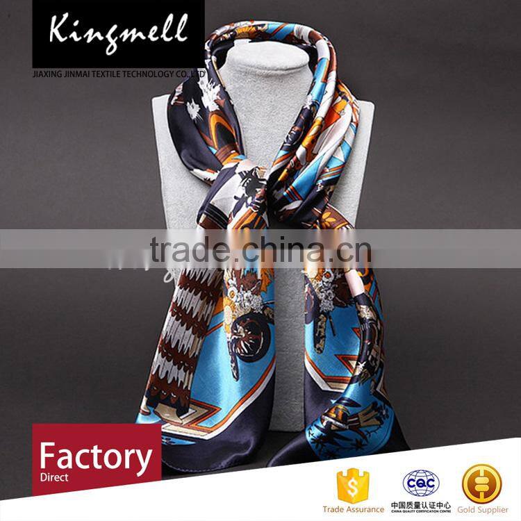 Custom fashion digital printing polyester satin lady scarf