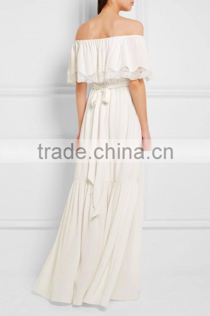 Elegant Bohemian Ball Gown Wedding Bridal Gown Lace-trimmed Off-the-shoulder Dresses Evening Party Dress 2016 HSD5492