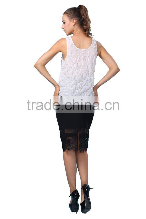 Ladies New Design Sleeveless Round Neck Beaded Top